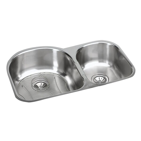 Elkay Stainless Steel 31-1/4 X 20 X 8 Offset 60/40 Double Bowl Undermount Sink Kit EGUH3119RDBG - main